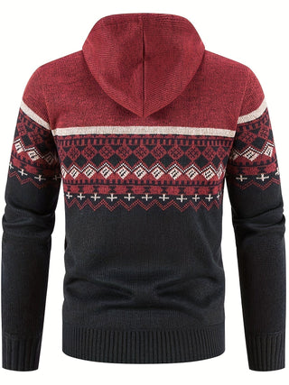 Ole - Warmer Kapuzenpulli mit Seitentaschen - Strickwaren - Blau grau - Müller Mode