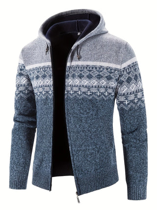 Ole - Warmer Kapuzenpulli mit Seitentaschen - Strickwaren - Blau grau - Müller Mode