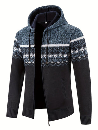 Ole - Warmer Kapuzenpulli mit Seitentaschen - Strickwaren - Blau grau - Müller Mode