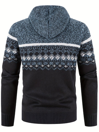 Ole - Warmer Kapuzenpulli mit Seitentaschen - Strickwaren - Blau grau - Müller Mode
