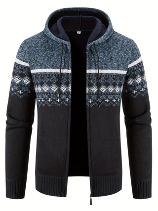 Ole - Warmer Kapuzenpulli mit Seitentaschen - Strickwaren - Blau grau - Müller Mode