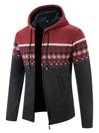 Ole - Warmer Kapuzenpulli mit Seitentaschen - Strickwaren - Blau grau - Müller Mode