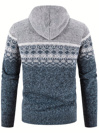 Ole - Warmer Kapuzenpulli mit Seitentaschen - Strickwaren - Blau grau - Müller Mode