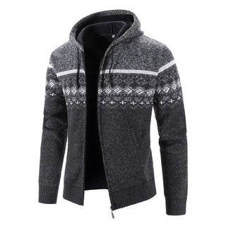 Ole - Warmer Kapuzenpulli mit Seitentaschen - Strickwaren - Blau grau - Müller Mode