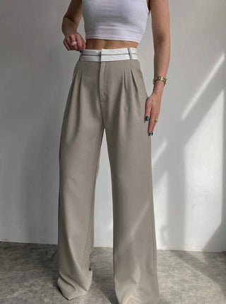 Olga - Hochtaillierte Hose - Gerader weiter Beinschnitt - Stoffhosen - Grau - Müller Mode