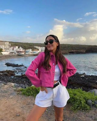 Oona - Herbstmode Jacke - Fronttaschen Stil - Leichte Jacken - Aprikose - Müller Mode