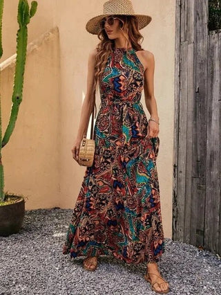Philine - Maxi - Kleid - Retro Halternek - Kleider - Braun - Müller Mode