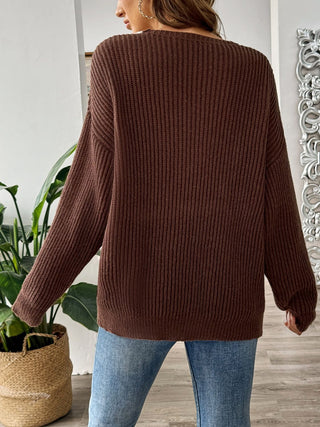 Raquel - Herbststrickpullover - Drop - Shoulder - Stil - Strickwaren - Braun - Müller Mode