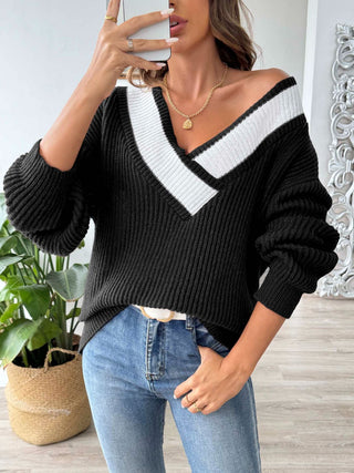 Raquel - Herbststrickpullover - Drop - Shoulder - Stil - Strickwaren - Schwarz - Müller Mode