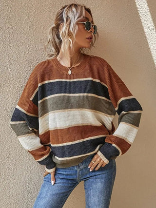 Reese - Strickpullover - Herbstfarbene Streifen - Strickwaren - Aprikose - Müller Mode