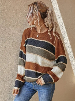 Reese - Strickpullover - Herbstfarbene Streifen - Strickwaren - Aprikose - Müller Mode