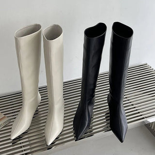 Rosette - Kniehohe Stiefel - Spitz Zulaufend - Stiefel - Weiß - Müller Mode