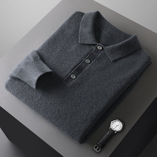 Samuel Strickpullover mit Polokragen und Knopfleiste - Strickwaren - Dunkelgrau - Müller Mode