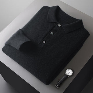 Samuel Strickpullover mit Polokragen und Knopfleiste - Strickwaren - Schwarz - Müller Mode