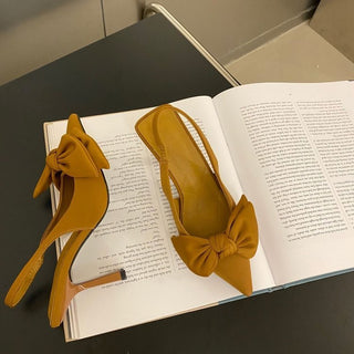 Savannah - Spitz zulaufende Slingback - Absätze - Schleifendetail - Pumps - Khaki - Müller Mode