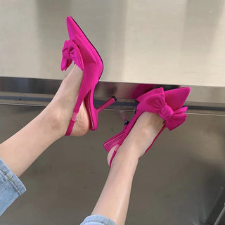 Savannah - Spitz zulaufende Slingback - Absätze - Schleifendetail - Pumps - Rosenrot - Müller Mode