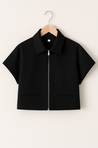 Shirley Kurzarm Zip - Jacke Schwarz mit Kragen - Tops - Schwarz - Müller Mode
