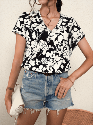 Sina Geblümte Bluse - Bluse - Schwarz - Müller Mode