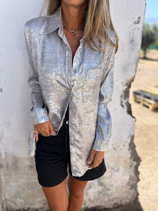 Sofie - Metallic - Bluse - Glitzerbluse - Bluse - Silber - Müller Mode