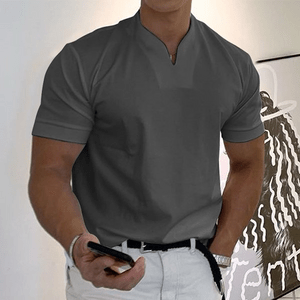 Steffen Kurzarm - polo mit V - Ausschnitt schmaler Passform - Polos - Grau - Müller Mode