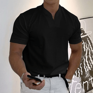 Steffen Kurzarm - polo mit V - Ausschnitt schmaler Passform - Polos - Schwarz - Müller Mode
