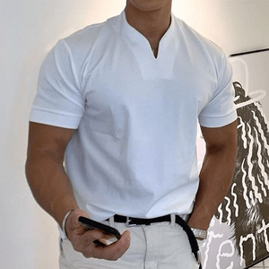 Steffen Kurzarm - polo mit V - Ausschnitt schmaler Passform - Polos - Weiß - Müller Mode