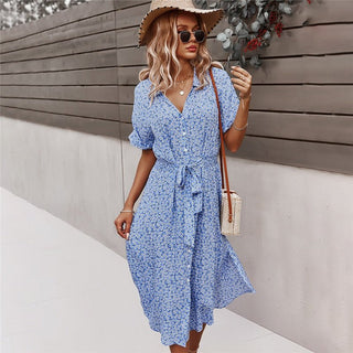 Svea - Sommerkleid - Knopfleiste und Gürtel - Kleider - Grün - Müller Mode