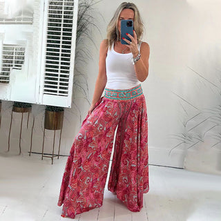 Tabea - Ethnische Paisley Print Maxi - Hose - Bohemian - Stoffhosen - Rot - Müller Mode