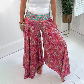 Tabea - Ethnische Paisley Print Maxi - Hose - Bohemian - Stoffhosen - Rot - Müller Mode