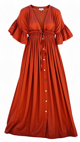 Viktoria - Boho - Maxikleid - fließender, bequemer Stil - Kleider - Rot Orange - Müller Mode