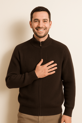 William Strickjacke mit Reißverschluss - Strickwaren - Braun - Müller Mode