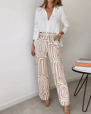 Yasmin - Langes Set - Eleganter Druck - Sets - Beige - Müller Mode