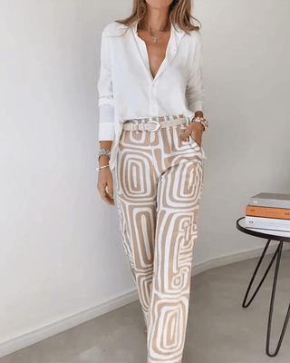 Yasmin - Langes Set - Eleganter Druck - Sets - Beige - Müller Mode
