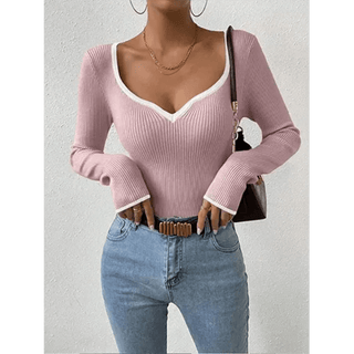 Ysabel Langärmeliges Top mit V - Ausschnitt - Tops - Rosa - Müller Mode