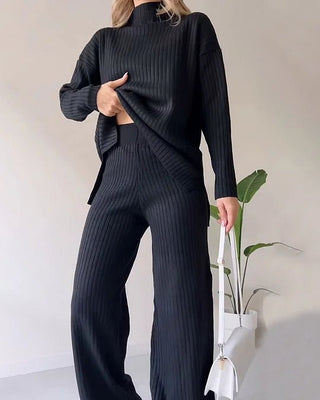 Zainab - Pullover & Hosen Set - Gerippter Stil - Sets - Schwarz - Müller Mode