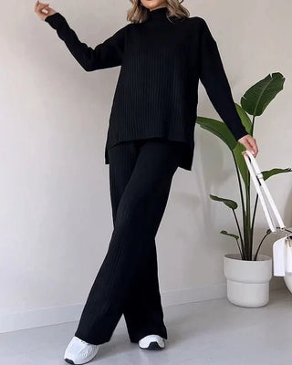 Zainab - Pullover & Hosen Set - Gerippter Stil - Sets - Schwarz - Müller Mode