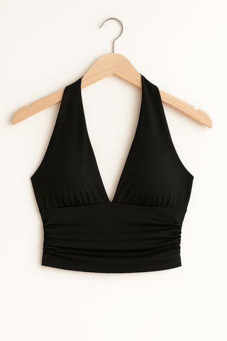 Zara Neckholder Crop Top mit V - Ausschnitt - Tops - Schwarz - Müller Mode