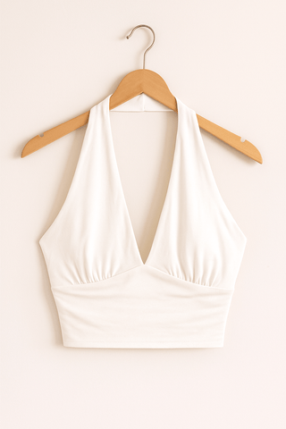 Zara Neckholder Crop Top mit V - Ausschnitt - Tops - Weiß - Müller Mode