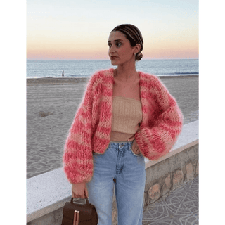 Zarela Bunt Gestrickte Strickjacke - Strickwaren - Rosa - Müller Mode