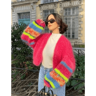 Zarela Bunt Gestrickte Strickjacke - Strickwaren - Rot - Müller Mode