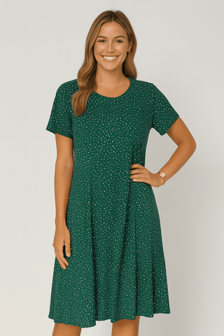Zita Midikleid mit Punkten und kurzen Ärmeln - Kleider - Grun - Müller Mode